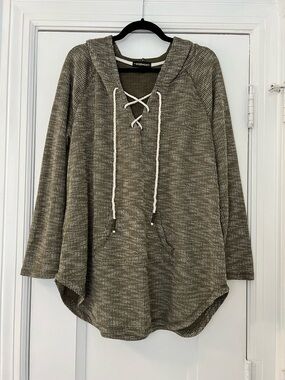 Inspired Hearts Women's Army Green Knit Pull-Over Hoodie Size 2X